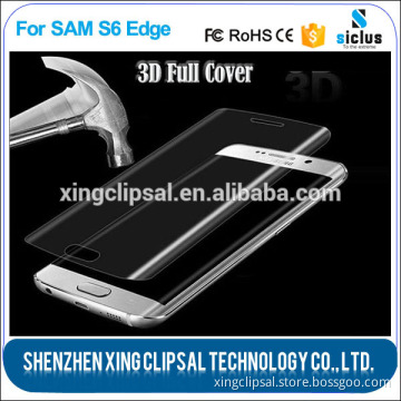 full screen 3D curved tempered glass screen protector for samsung galaxy s6 edge with retail box